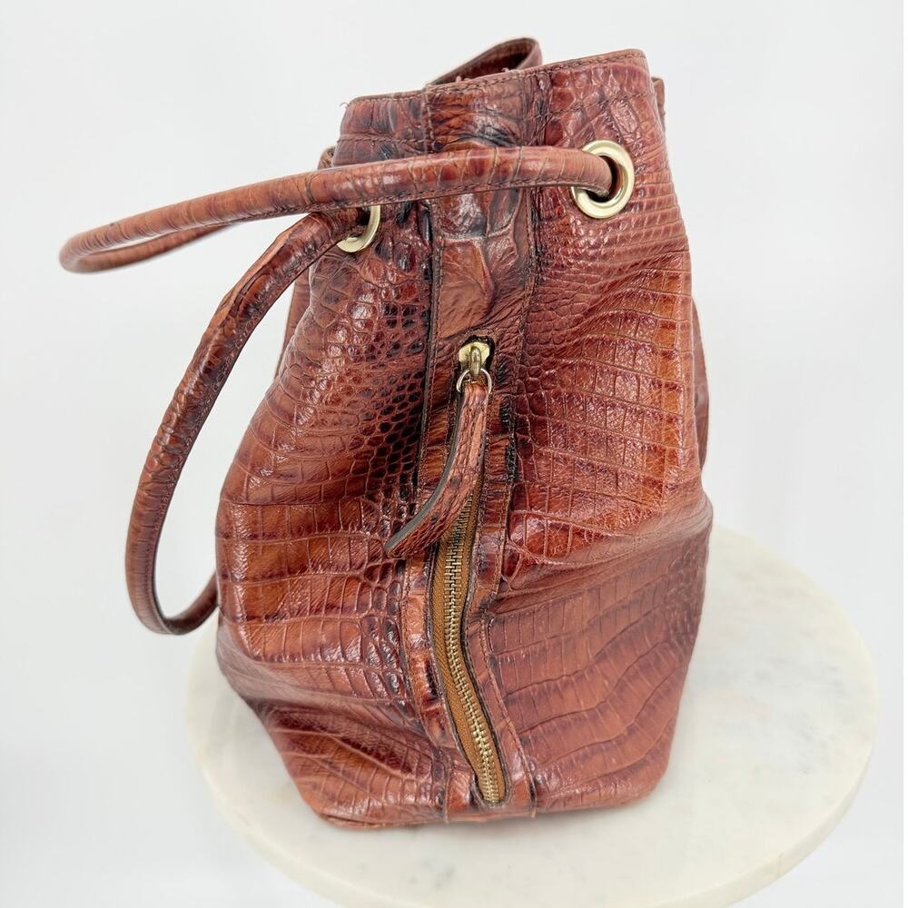 Brahmin Dana Melbourne Croc Embossed Leather Drawstring Bag Brown - Picture 4 of 9